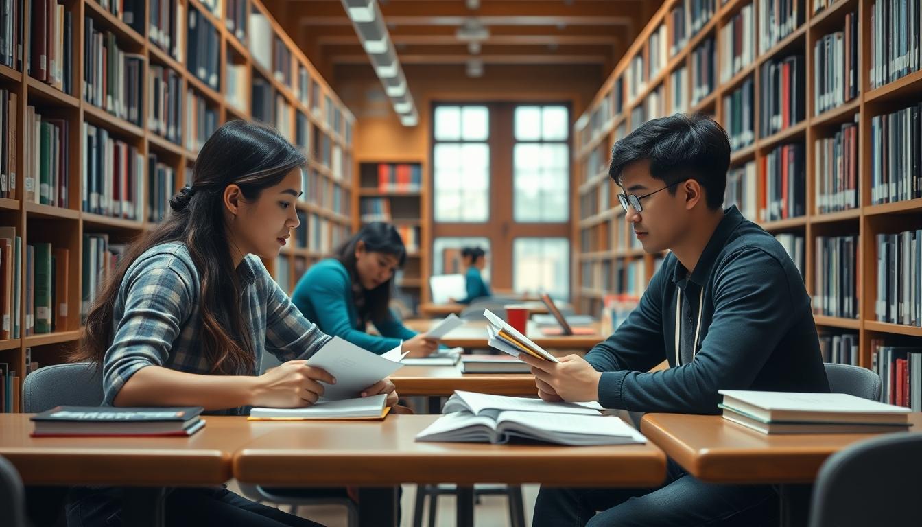 Students studying together in modern classroom